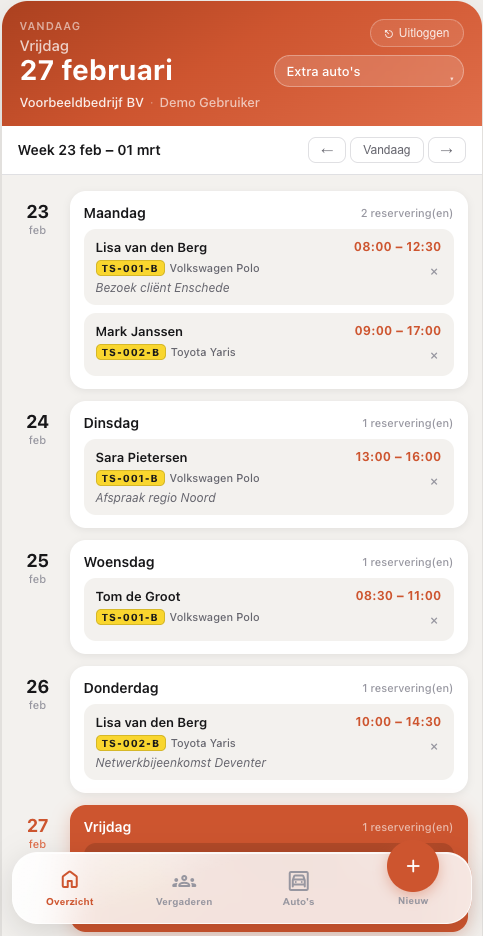 Reservax dashboard overzicht